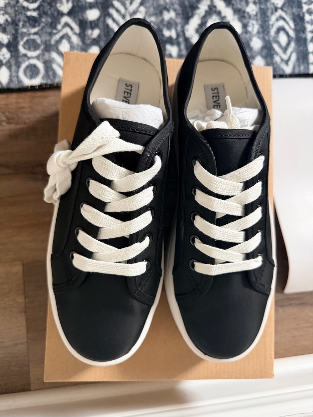 Steve Madden Black Satin Platform Sneakers